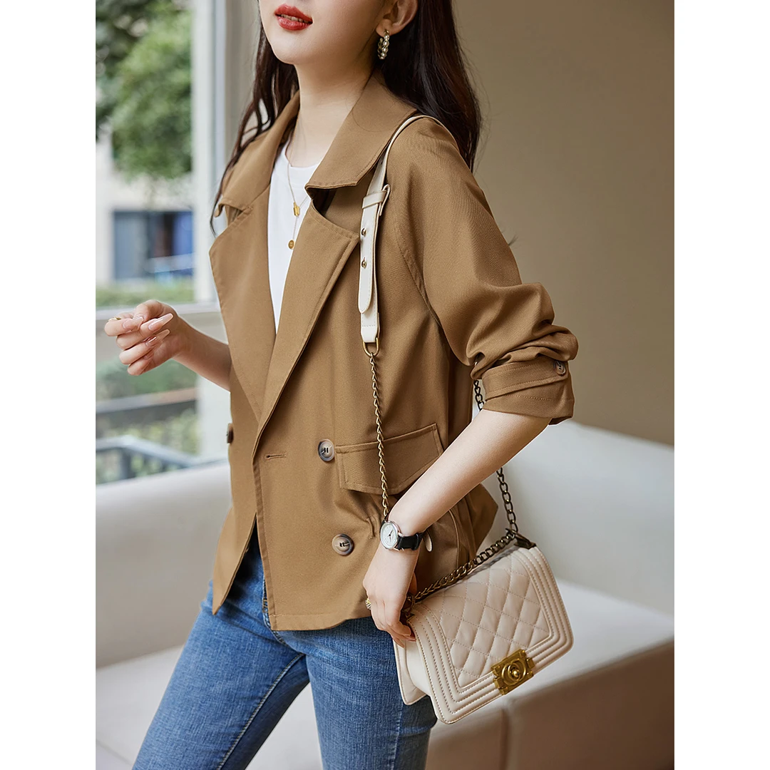 XWI/欣未秋季优雅气质精致舒适双排扣女士外套休闲百搭7007