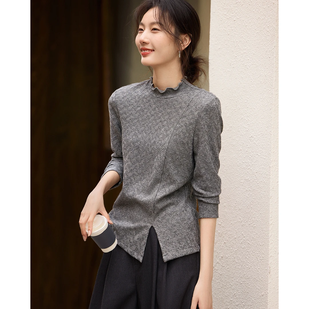 XWI/欣未优雅百搭打底衫2025秋冬新款修身显瘦知性优雅套头衫5550