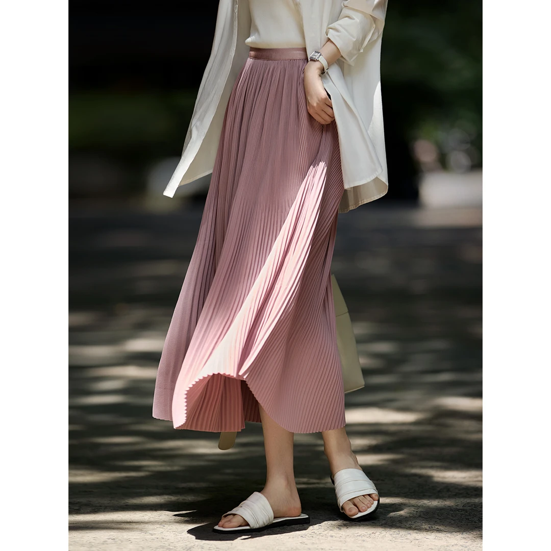 XWI/欣未2025夏季半身裙百褶裙显瘦百搭垂感清凉A字裙中长裙9541