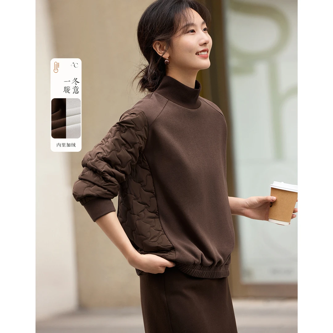 XWI/欣未2025冬季轻休闲拼接绗棉卫衣轻休闲拼接绗棉肌理中领5073