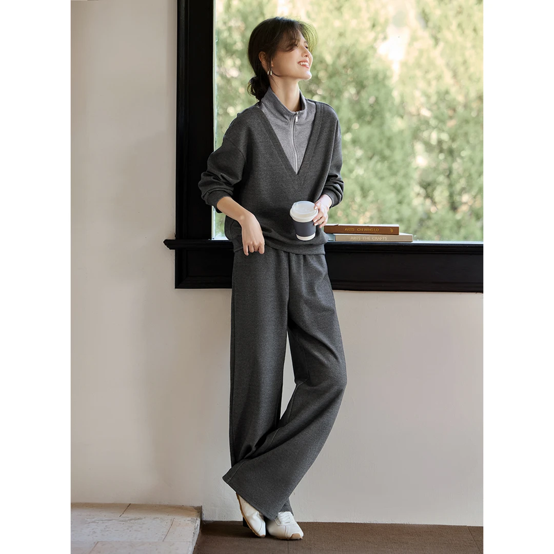 XWI/欣未设计感休闲撞色拼接套装25秋新款慵懒风时尚百搭5337