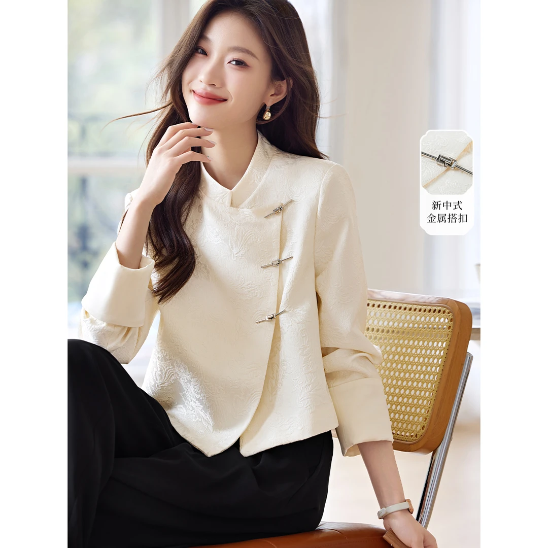 沫晗依美2025秋季新中式暗纹肌理感国风气质长袖短外套女90419041