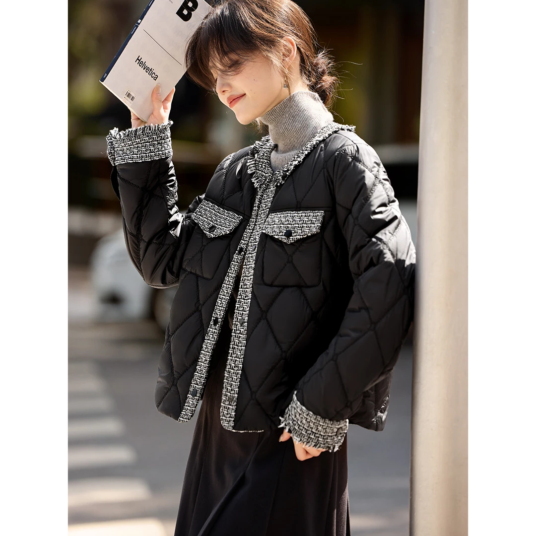 XWI/欣未2025秋冬新款优雅棉服小香风拼接设计精致绗缝女3221