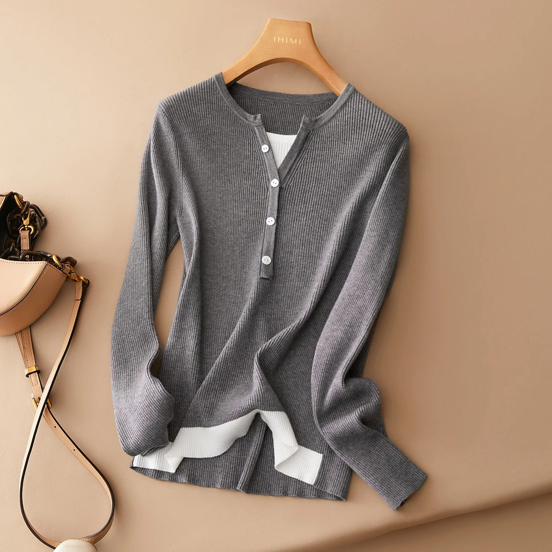 IHIMI/海谧2025秋款针织衫修身通勤简约气质长袖女3164 I2QZ8A056