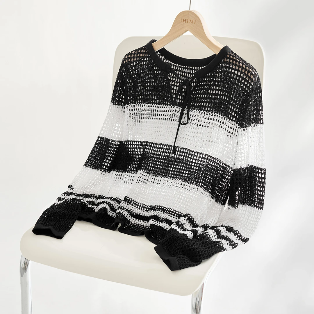 IHIMI/海谧宽松镂空度假风针织罩衫2025秋季新款针织衫I4XZ5A002