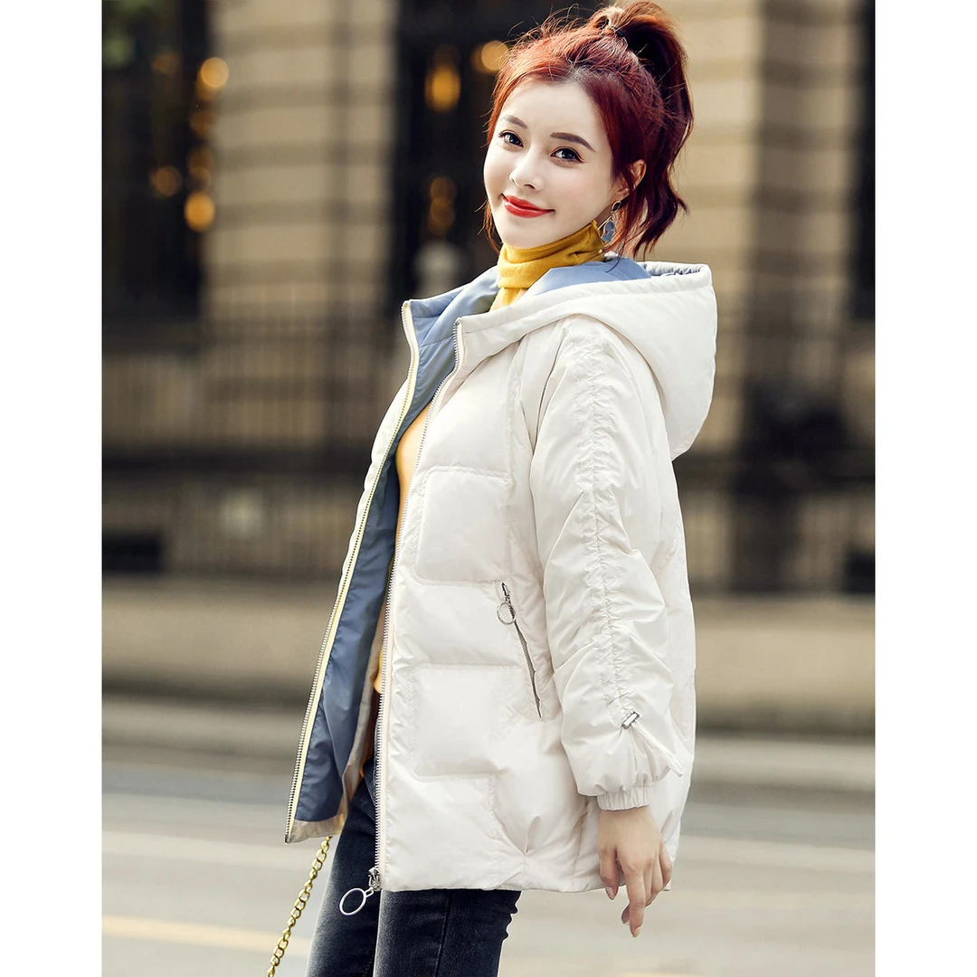 沫晗依美2025冬季新款时尚百搭休闲通勤外出拉链连帽羽绒服女4394