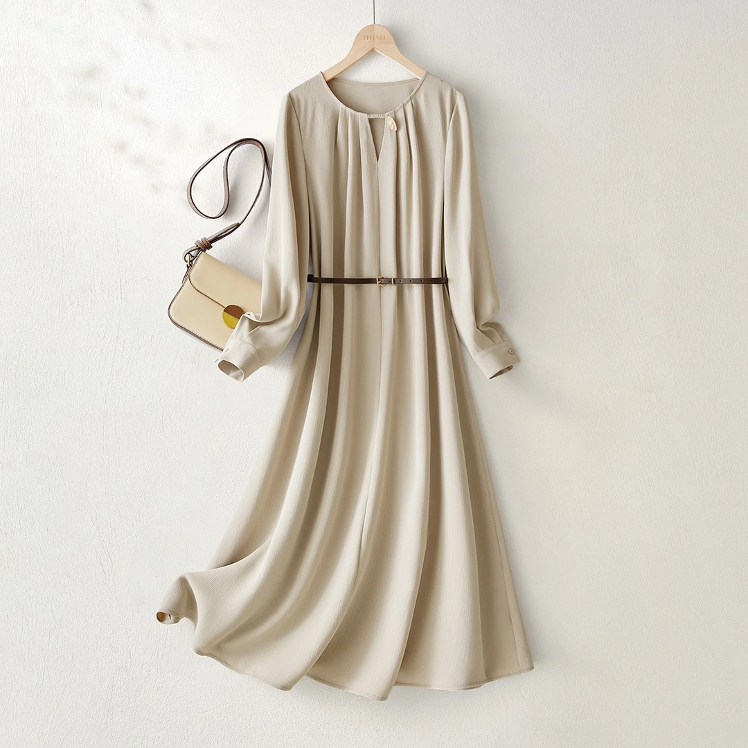 IHIMI/海谧高级感通勤显瘦连衣裙2025秋季新款女简约通勤百搭1546