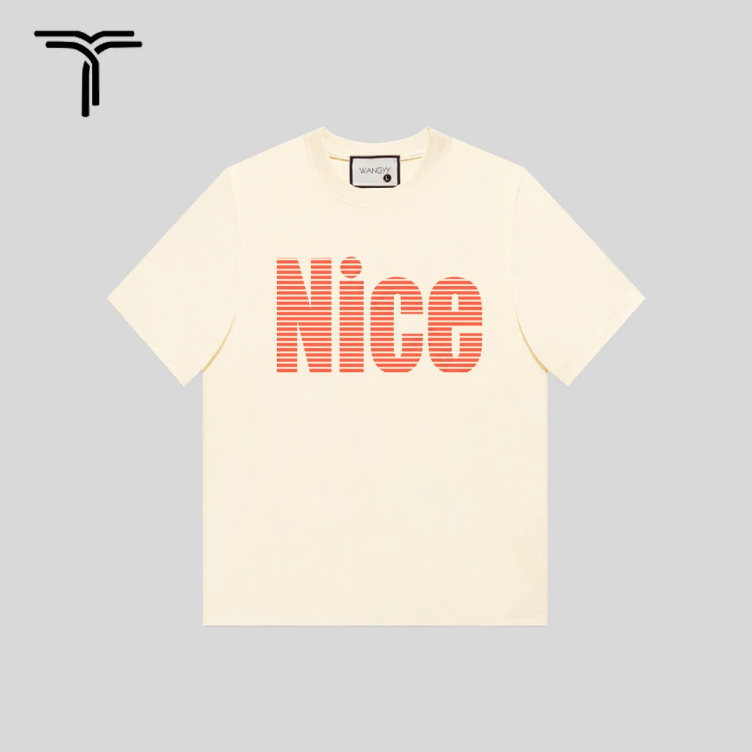 汪一一【NICE】2025夏季新款中长款T恤女印花字母圆领纯棉休闲时尚