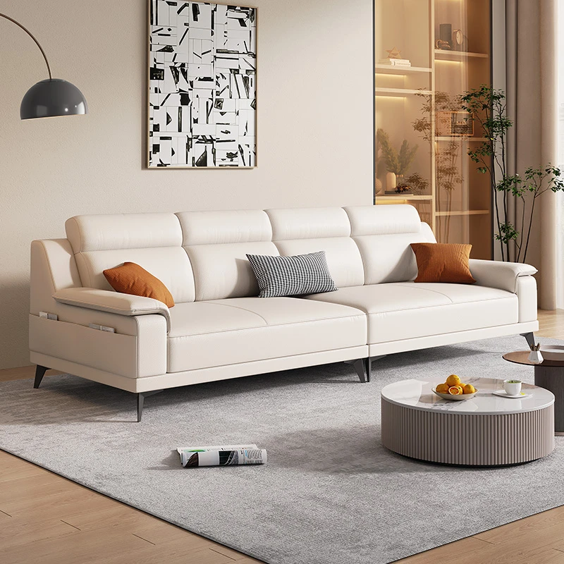 【中派】现代简约奶油风真皮沙发极简客厅直排小户型沙发