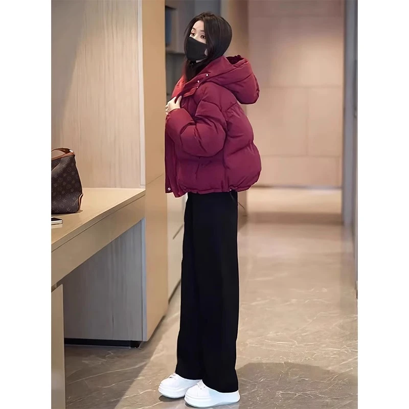 高级感时尚加厚红色小众棉服女冬季2025新款小个子宽松棉袄短外套
