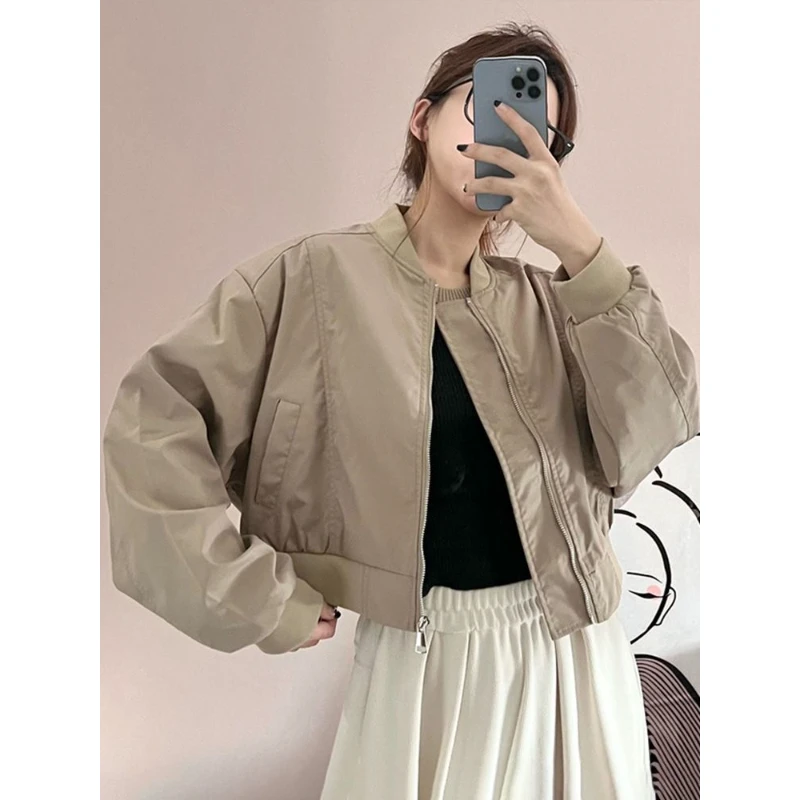 2025春季新款简约时尚棒球服短款宽松休闲百搭小个子外套立领韩版