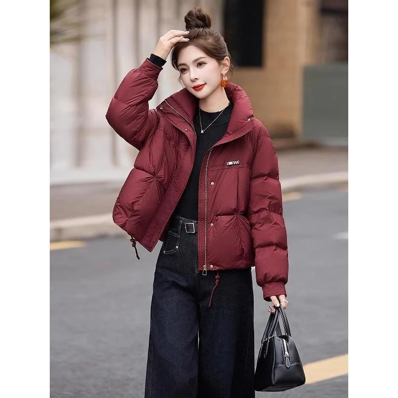 短款服面包服女2024冬季新款小个子欧货宽松洋气红色加厚立领棉衣