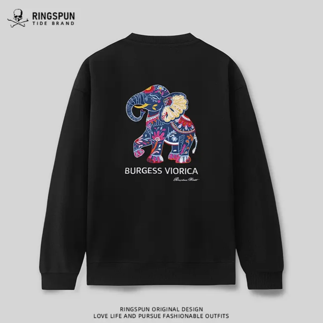 【七彩大象】新款秋冬百搭时尚宽松重磅男女款情侣长袖卫衣 24373DX