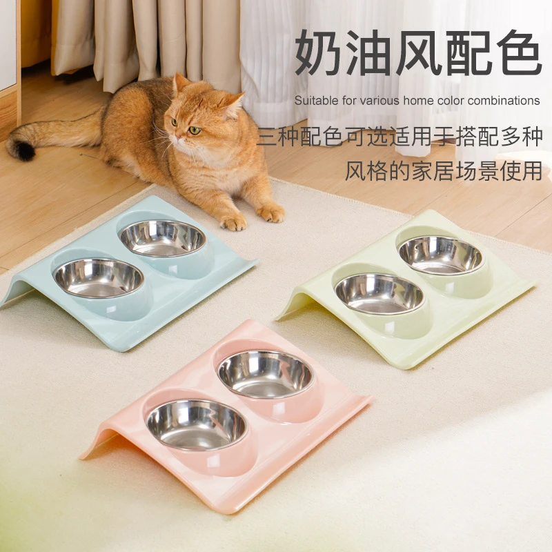 不锈钢大容量防滑宠物饭碗可爱可拆卸斜口加厚环保狗狗猫猫钢碗