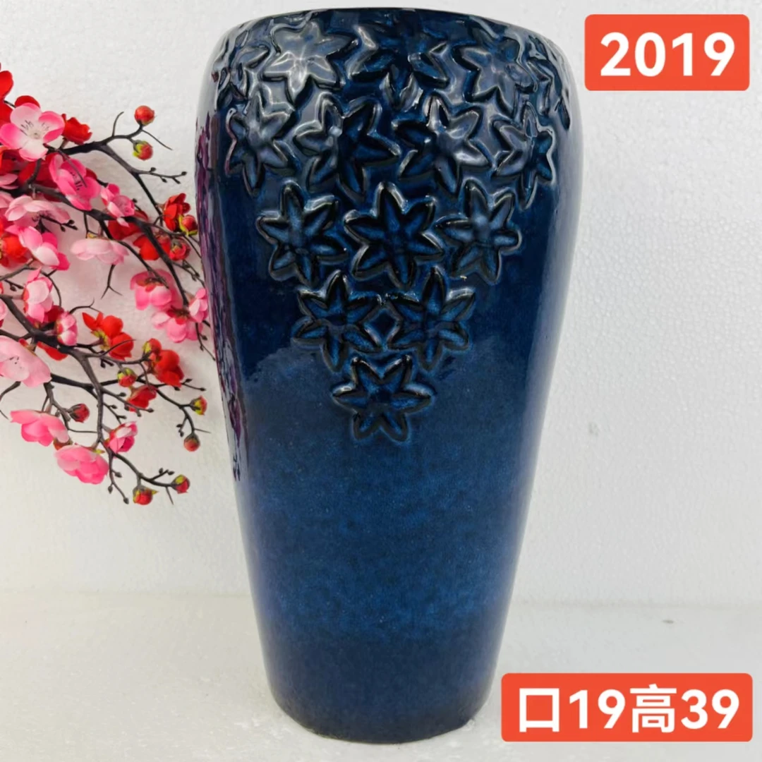 2019高度39cm繁花浮雕鱼尾大九尾狐圆口大法师大老桩多肉花盆粗陶
