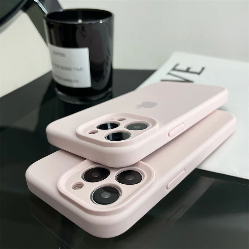 适用于苹果15plus液态硅胶iPhone14promax粉白色13全包软12手机壳