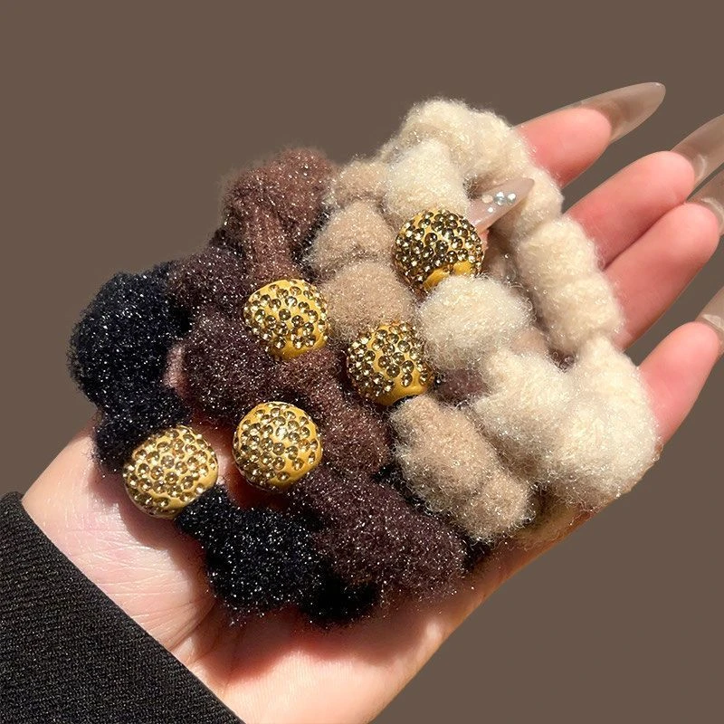 新款毛绒发绳头饰高弹力气质不伤发发圈简约百搭头绳皮筋扎头绳