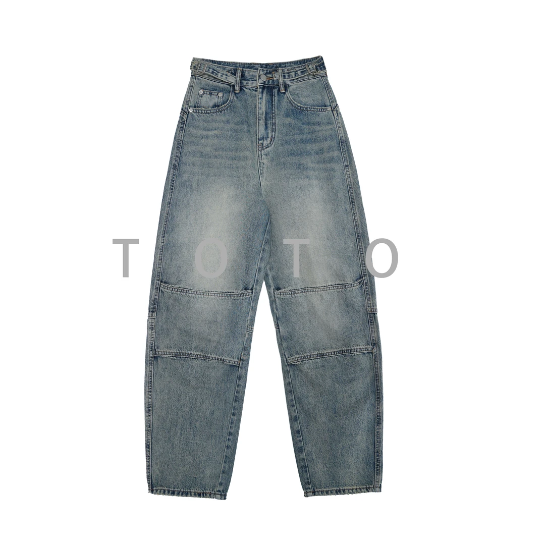 TO【3152】春季薄款宽松美式休闲显瘦高腰水洗复古牛仔堆堆裤