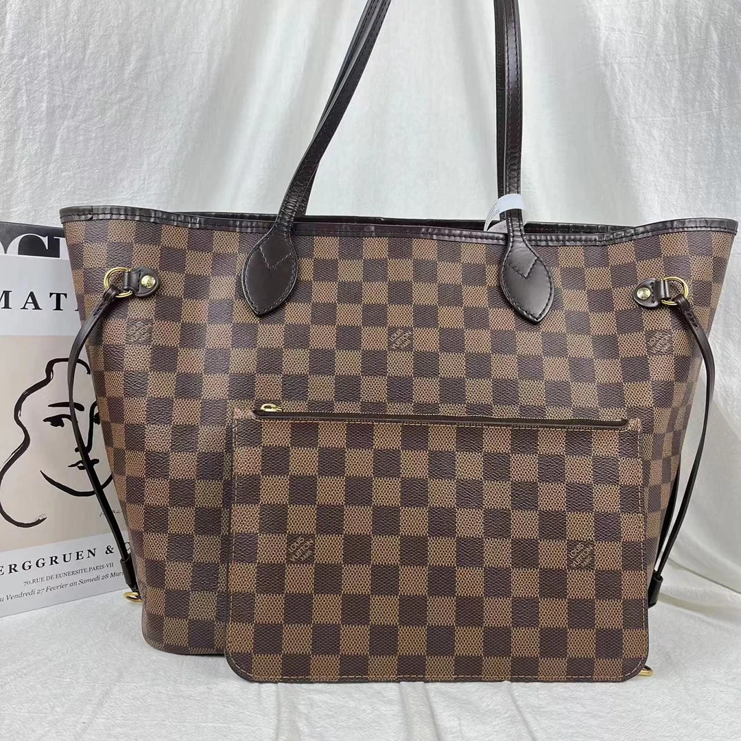 99新 LouisVuitton/路易威登 lv购物袋中号 neverfull棋盘格 中号