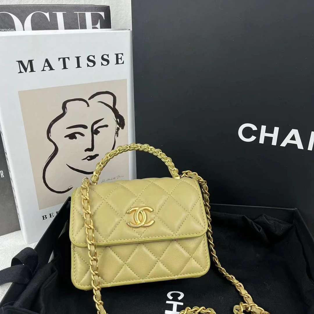 99新 Chanel/香奈儿 香奈儿 芯片 22k芥末绿手柄小废包