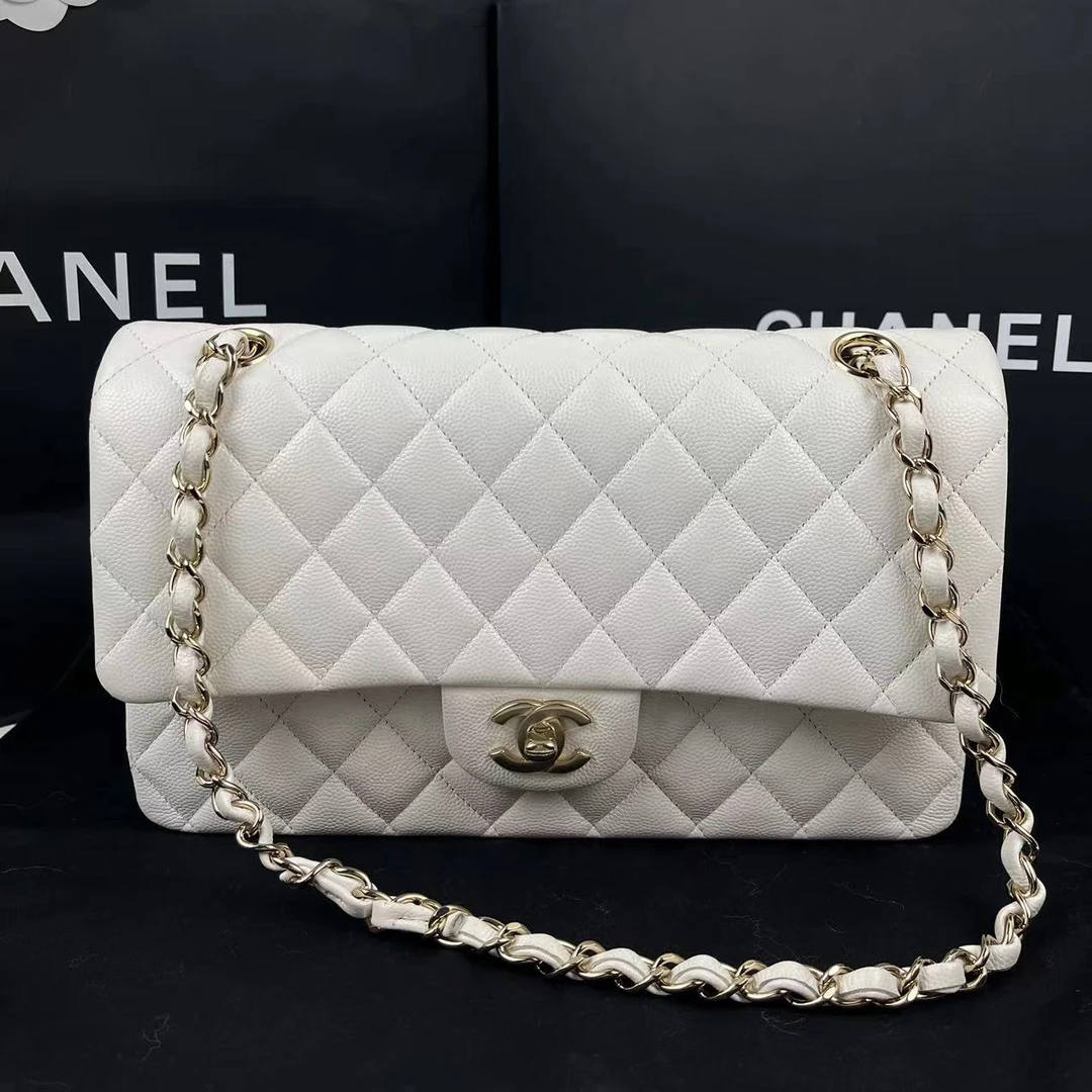 99新 Chanel/香奈儿 香奈儿 白金荔枝中号CF小香风白色时尚女士