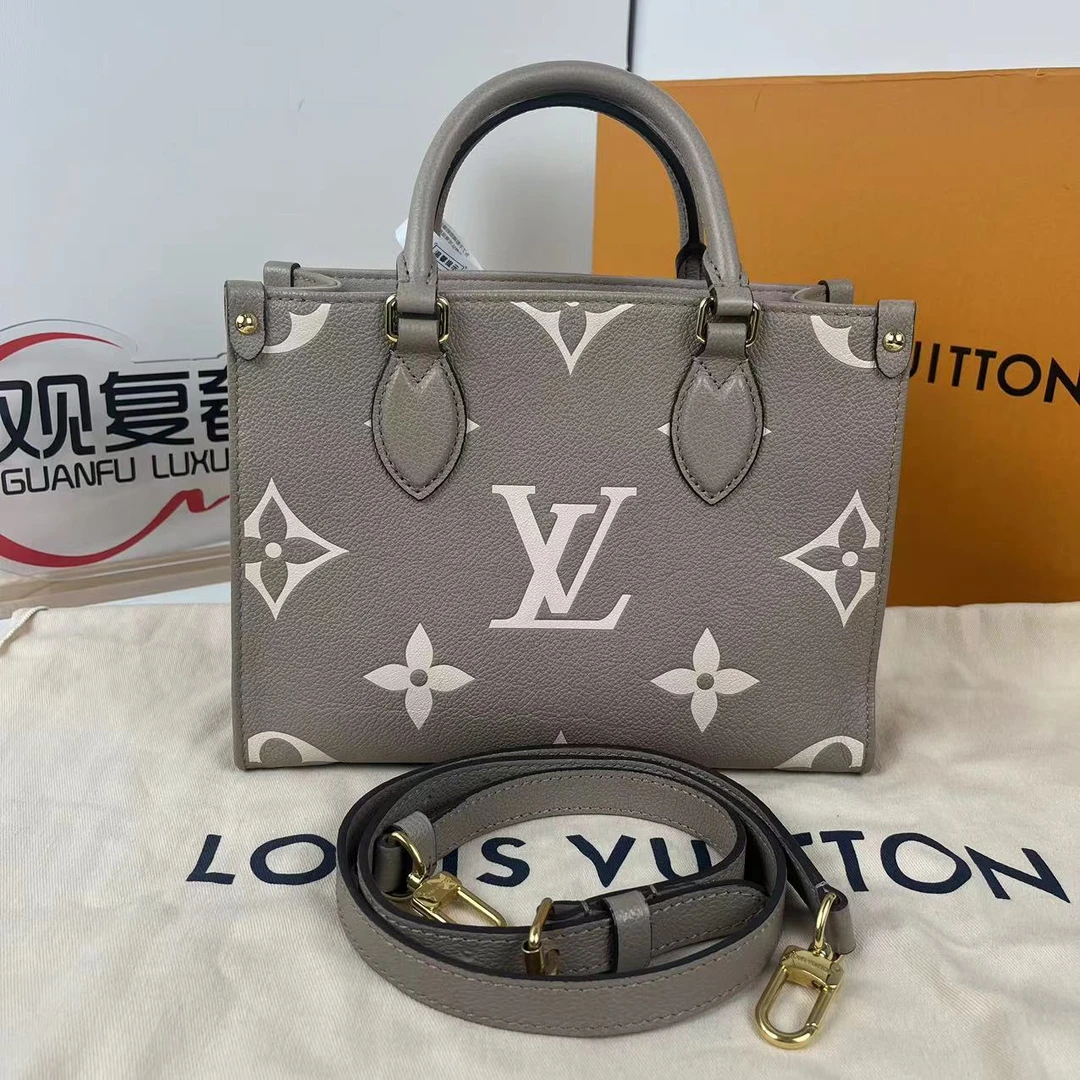 99新 LouisVuitton/路易威登 onthego大象灰 丛林托特斜跨包 小号