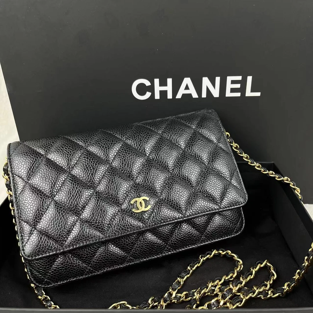 99新 Chanel/香奈儿 黑金荔枝皮woc发财包芯片款