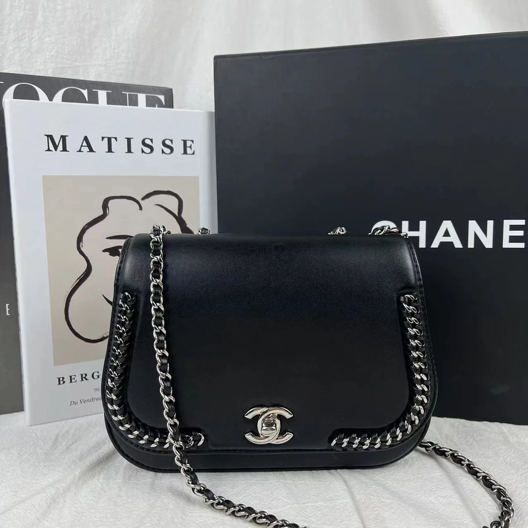 99新 Chanel/香奈儿 香奈儿 滚边金属链条马鞍包小号