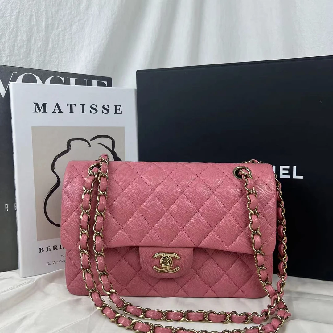 99新 Chanel/香奈儿 芯片 粉金CF荔枝牛小号