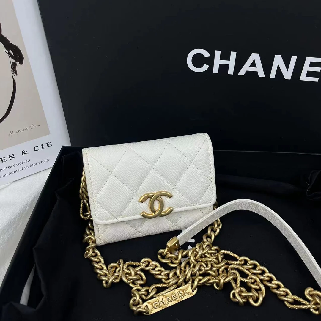 99新 Chanel/香奈儿 香奈儿 白金小卡包 小香风短款经典翻盖单肩