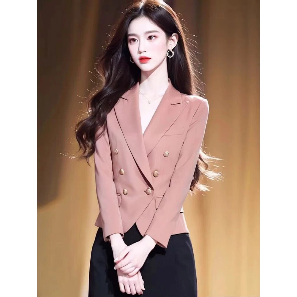 小个子减漂亮洋气粉色西装外套春秋款高级感轻熟风设计感小众上衣
