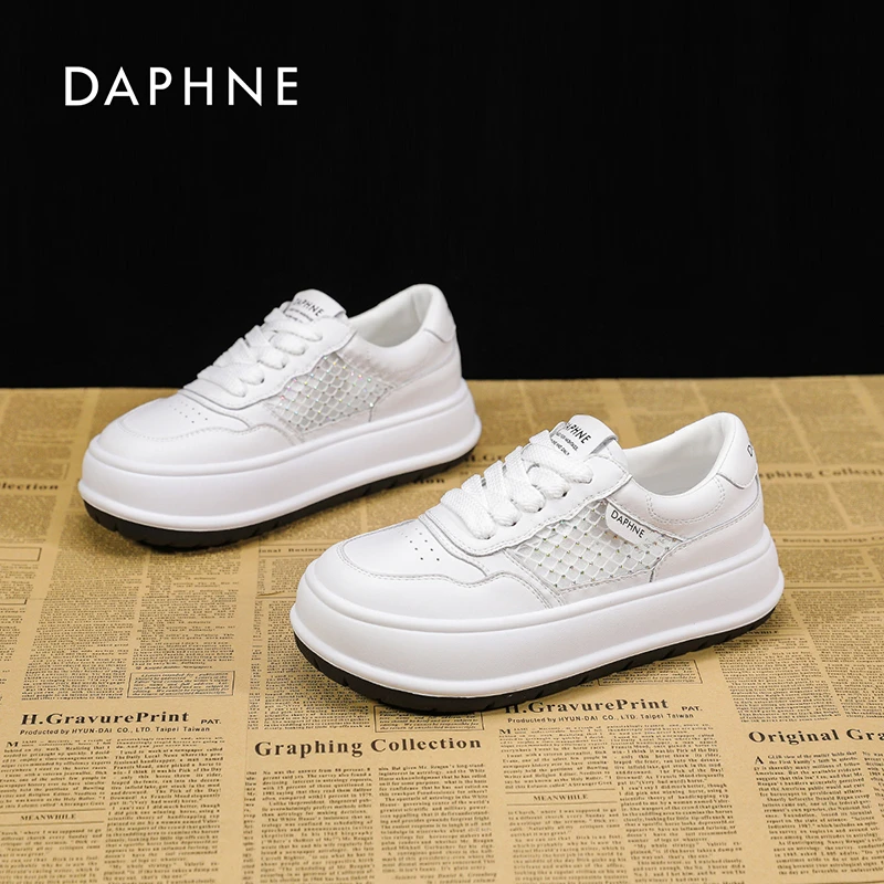 达芙妮厚底小白鞋女2025年新款爆款秋季网面透气百搭休闲增高板鞋