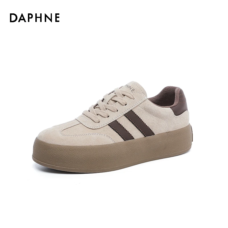 达芙妮运动鞋厚底休闲板鞋女2025秋季新款圆头复古百搭软底德训鞋