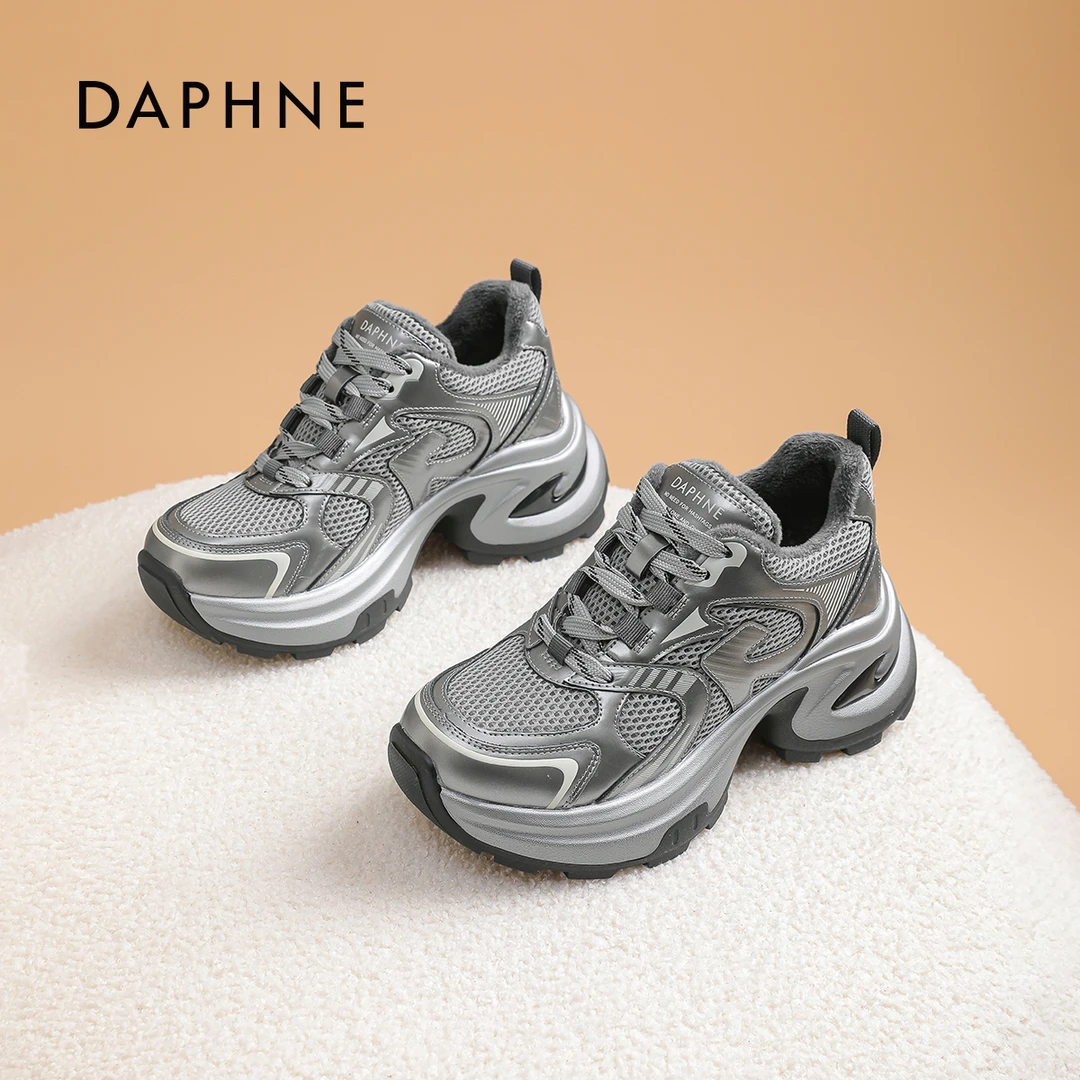 Daphne/达芙妮老爹鞋女2025冬季加绒新款时尚百搭时尚厚底运动鞋
