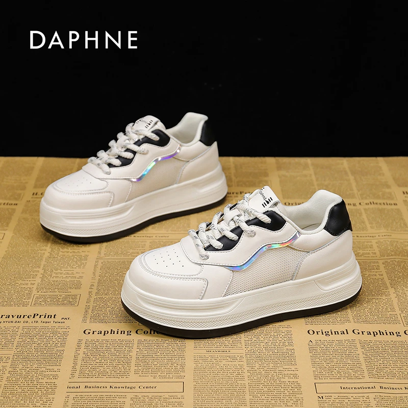 达芙妮小白鞋女2025秋季季新款透气网面百搭厚底增高休闲时尚板鞋