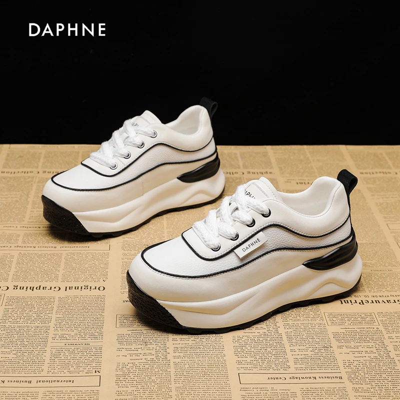 Daphne/达芙妮厚底小白鞋女ins真皮2025夏季百搭时尚休闲鞋系带