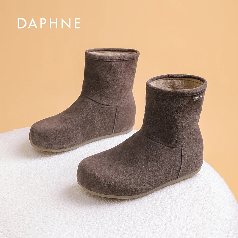Daphne/达芙妮雪地靴女冬2025新款短靴子复古堆堆靴加绒保暖棉鞋