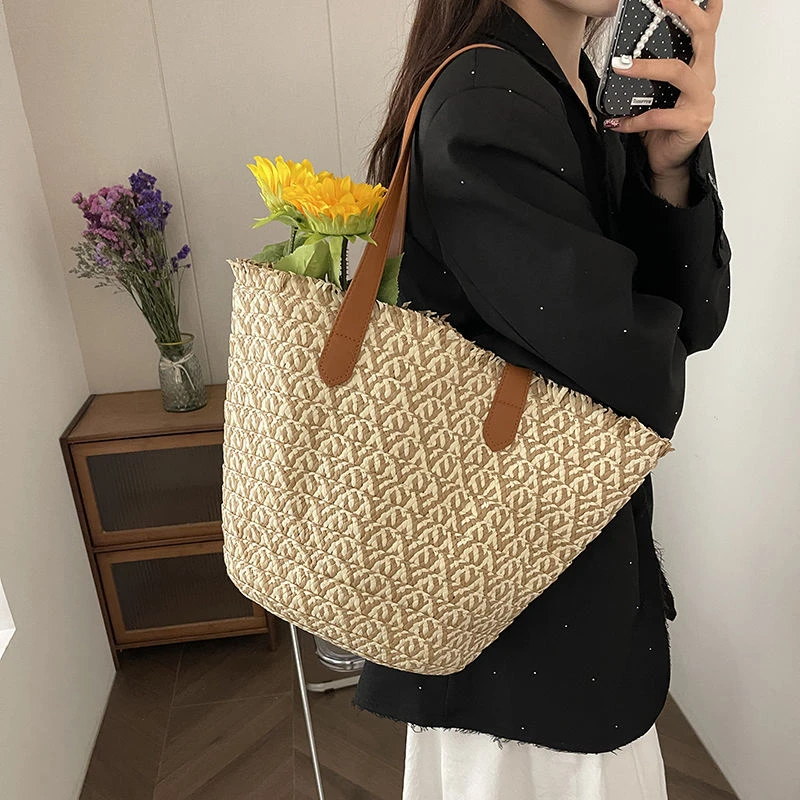 休闲度假风草编包女2024新款夏季旅游沙滩包简约百搭单肩腋下包