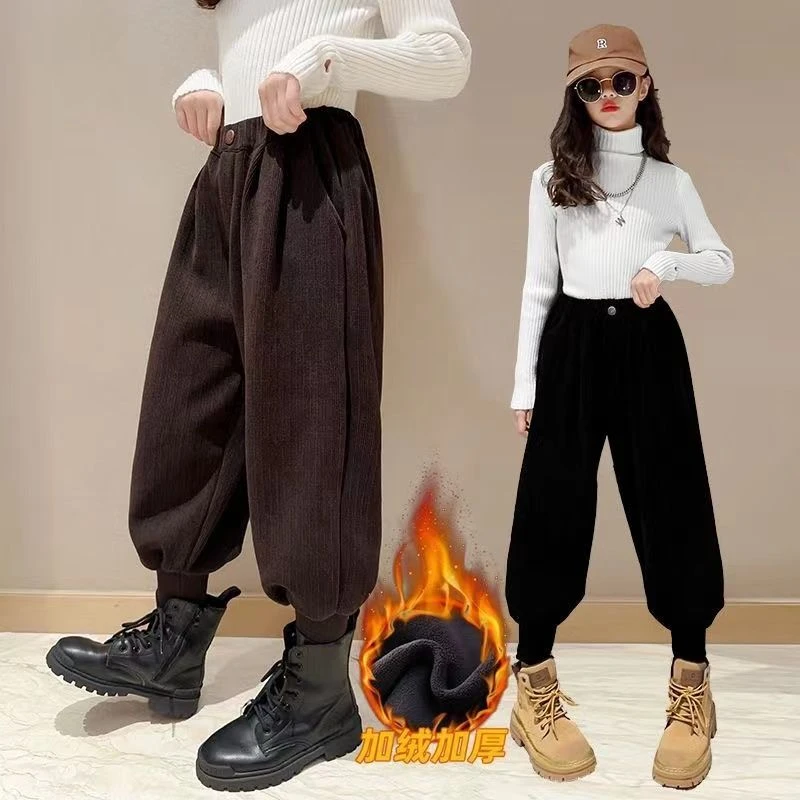 男女童裤子2024秋冬季新款儿童洋气加绒外穿束脚裤中大童萝卜长裤