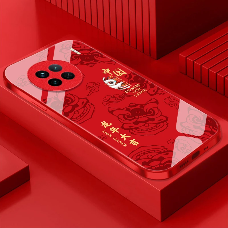 龙年大吉vivoX90s手机壳中国风金属漆玻璃过年外壳耐脏新年保护套
