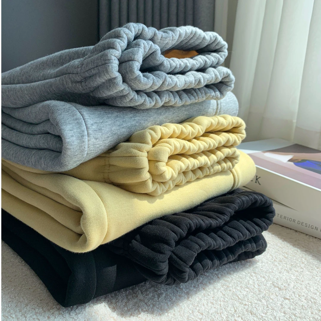 冬季加绒休闲直筒卫裤女宽松羊羔绒慵懒风加厚保暖运动长裤男款