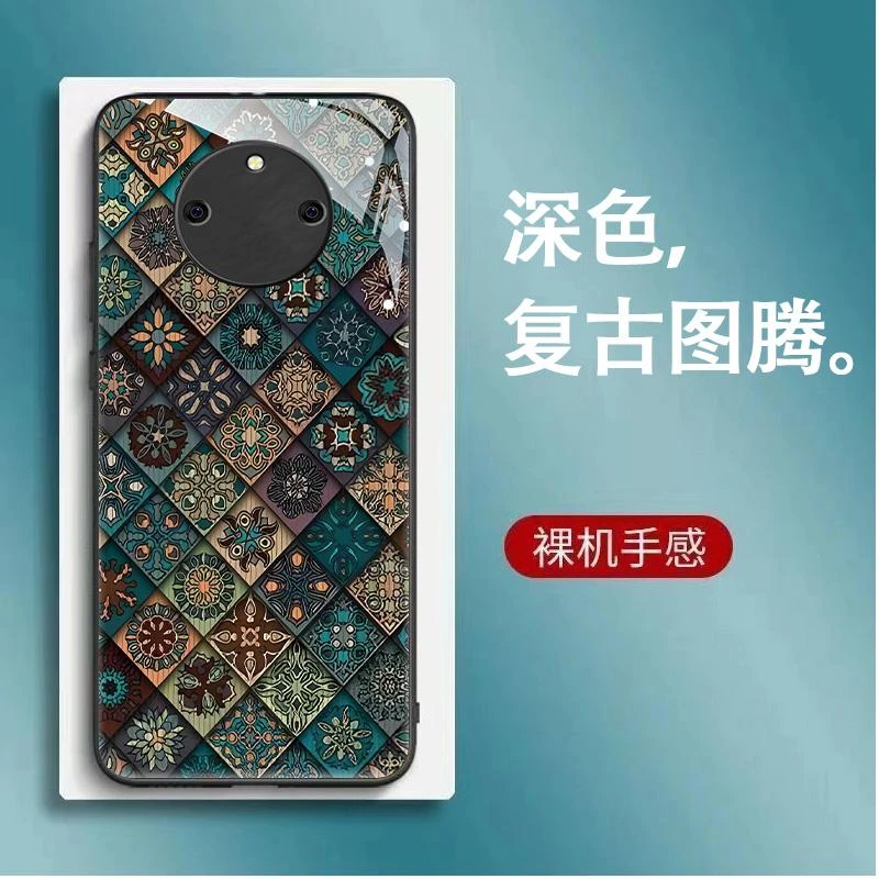 适用荣耀x50手机壳荣耀x50i+玻璃复古图腾男款荣耀x50i商务防摔花