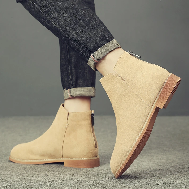 切尔西靴男款秋冬季高帮棉靴子加绒保暖中帮棉皮鞋子男磨砂皮靴子