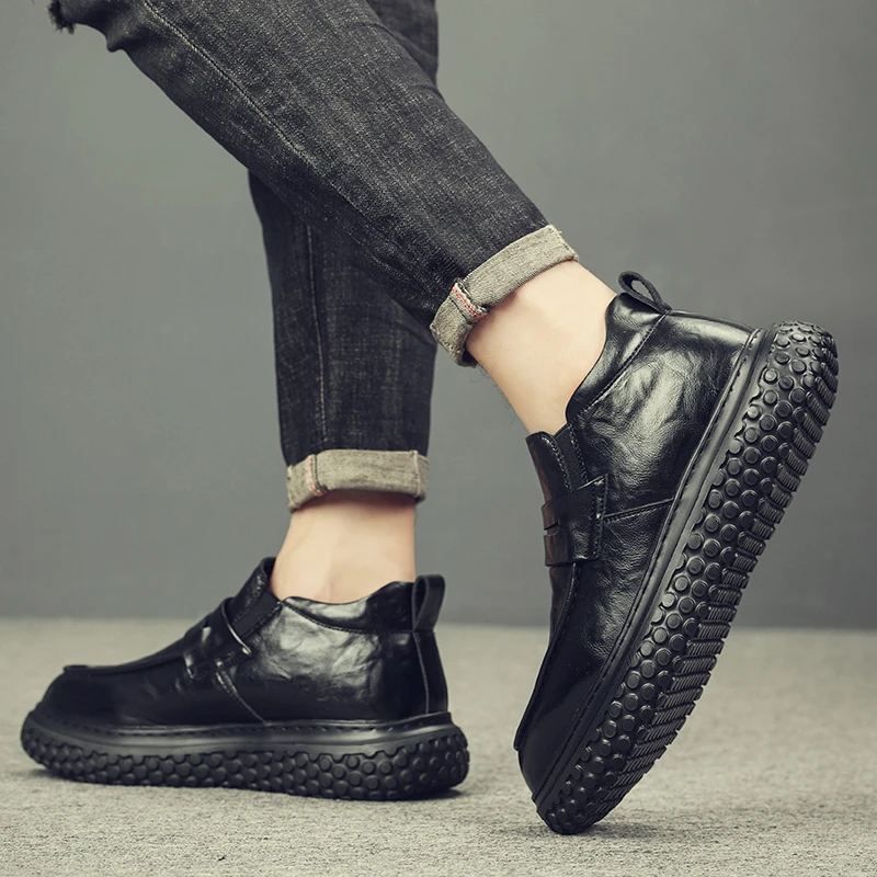 新款商务男士皮鞋套脚真皮防滑高档休闲男鞋厚底增高皮鞋男英伦风