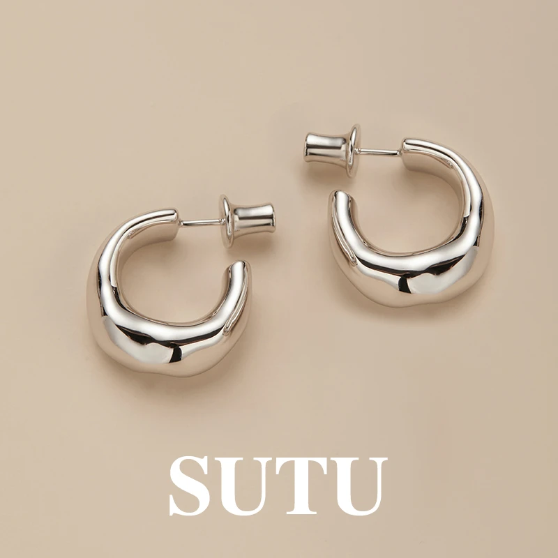 925银耳饰 简约小众设计耳饰不规则耳圈时尚通勤百搭高级感耳钉