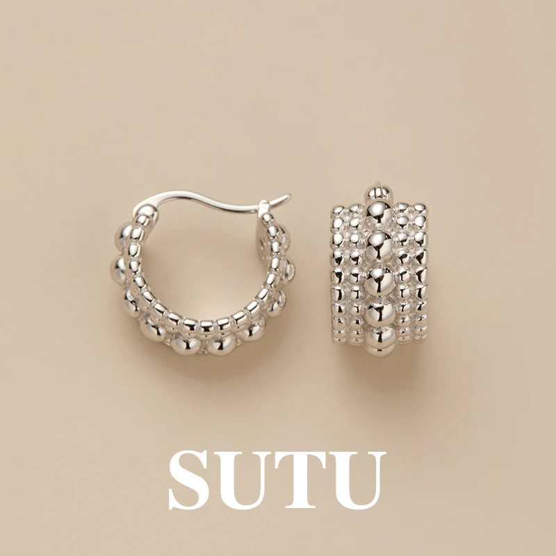 925银耳饰 轻奢高级感耳饰小众设计耳钉简约半圆法式复古耳扣