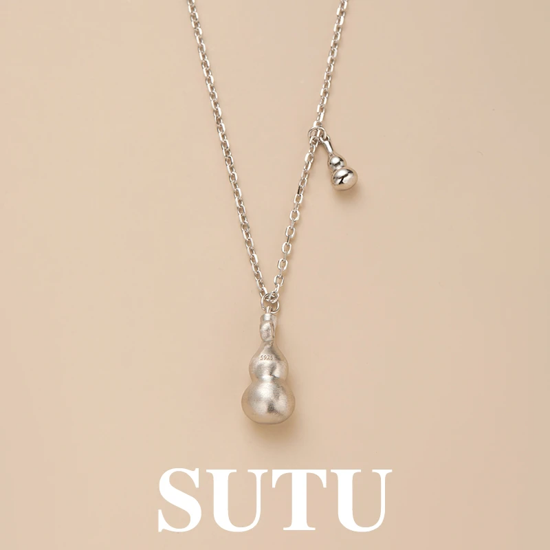 坠链均925银合成锆石 时尚拉丝葫芦项链小众设计复古高级感锁骨链