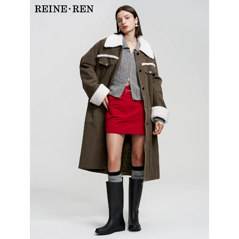REINEREN设计师任茜秋冬新款腰部系绳毛领长款外套