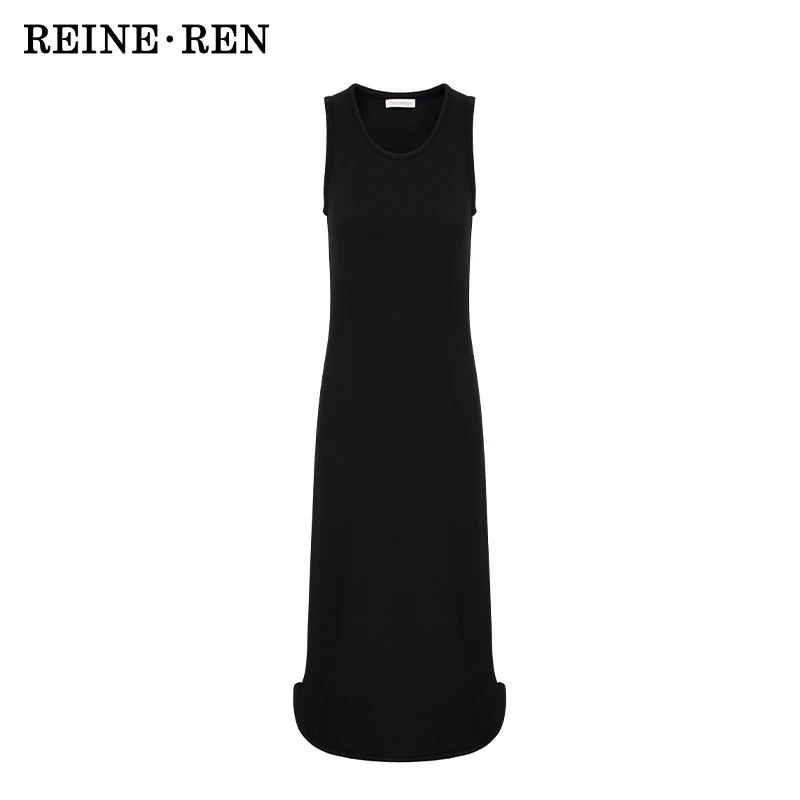 REINEREN设计师任茜黑色修身宽立体包边针织裙气质时尚休闲中长款