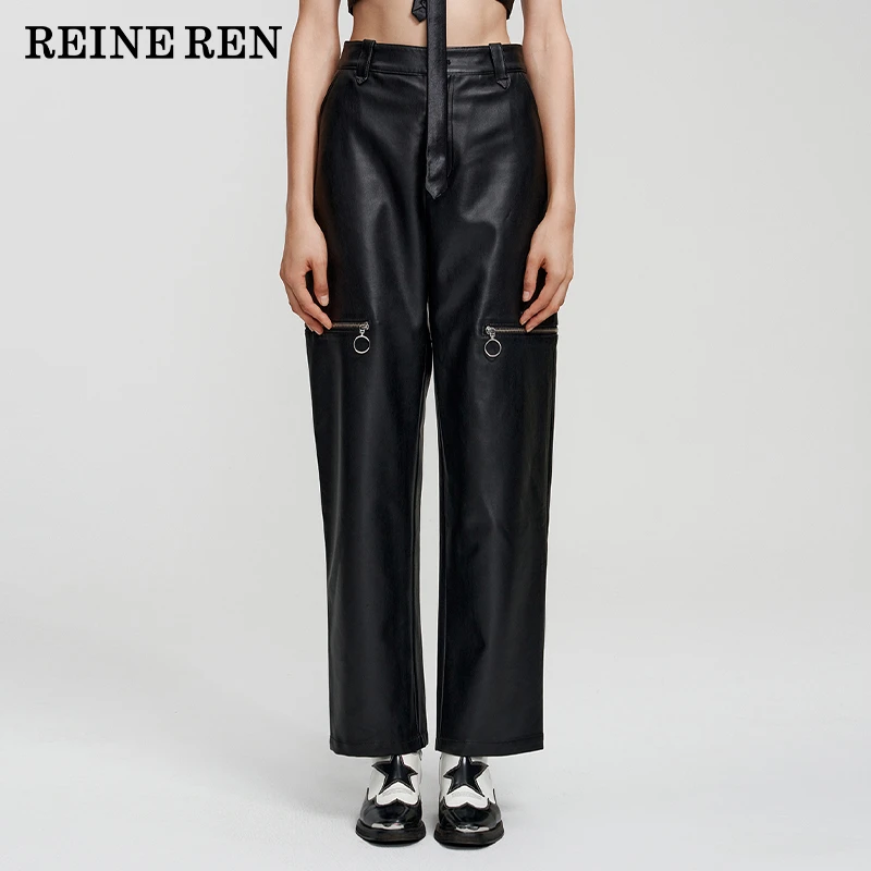 静奢老钱风REINEREN设计师任茜秋冬新品皮革拉链直筒裤